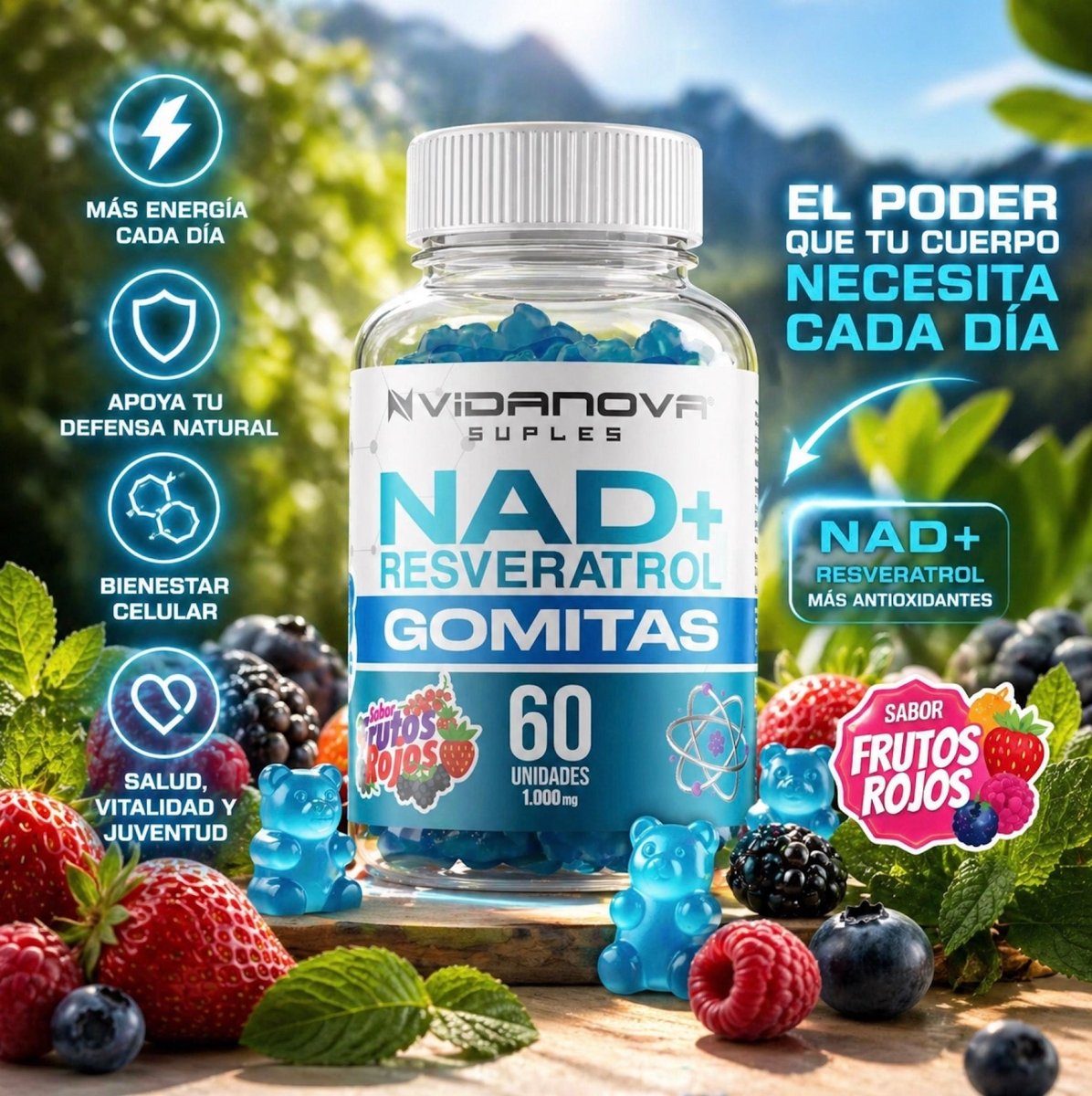60 GOMITAS NAD+RESVERATROL 1000mg - Rukal