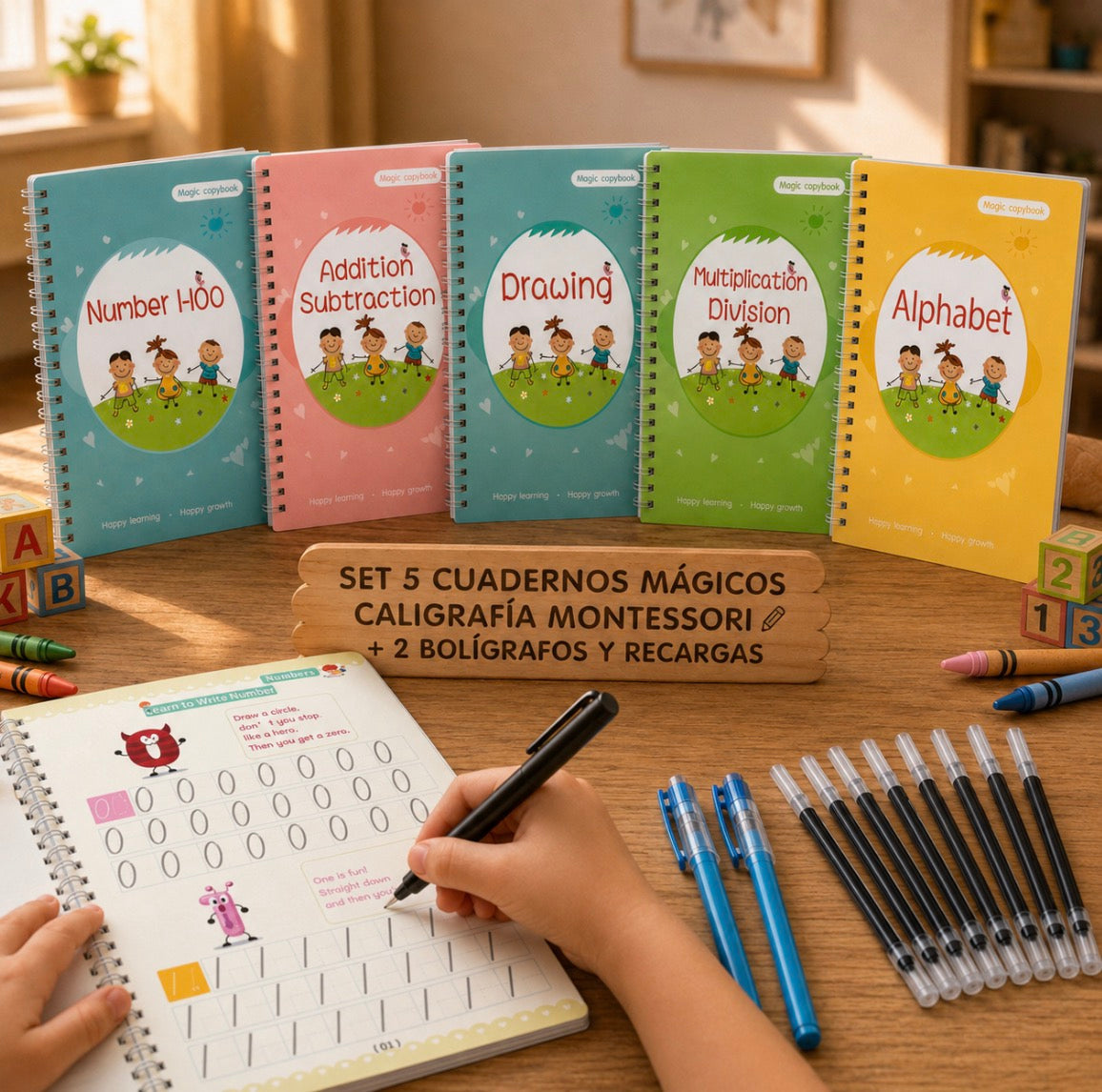 5 Cuadernos caligrafía Montessori + regalos