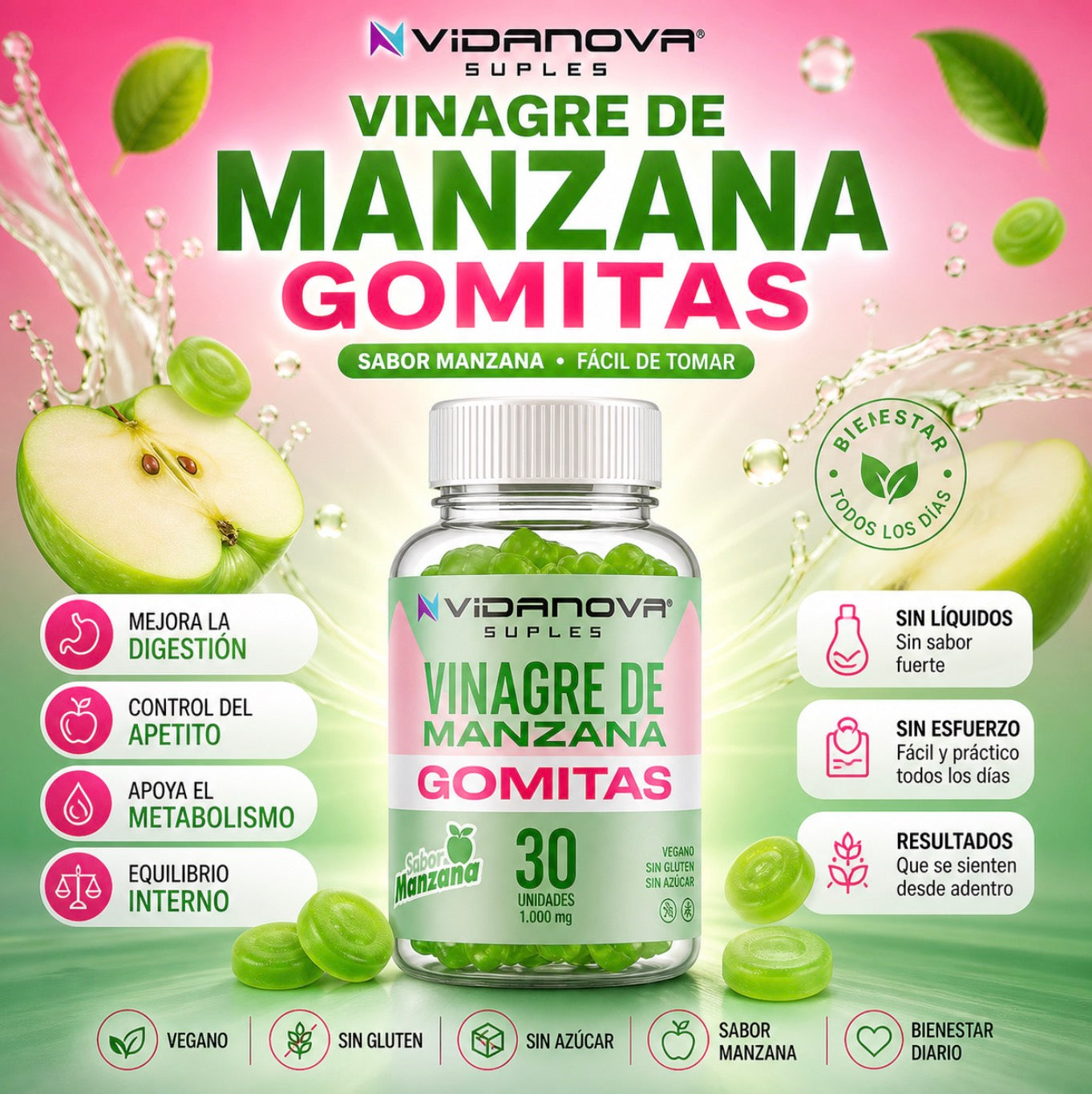 GOMITAS VINAGRE DE MANZANA 1000MG 30 un.
