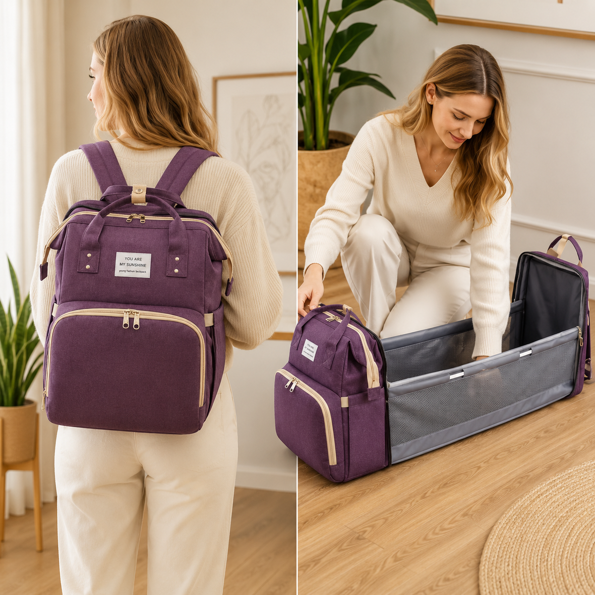 Mochila, cuna y mudador.